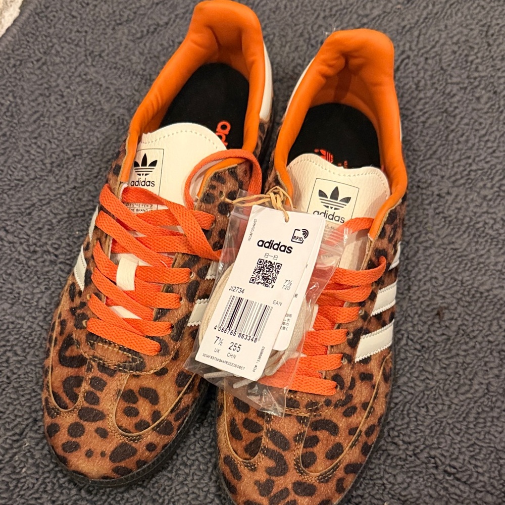 adidas Women’s Leopard Print Sneakers with Orange Accents
